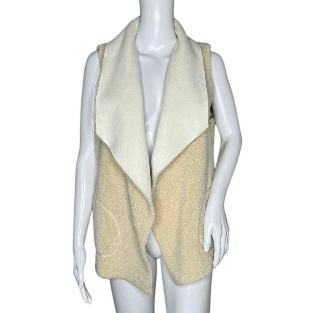 Lauren Ralph Lauren Vest Women Medium Cream White Sherpa Line Neutral Minimalist
